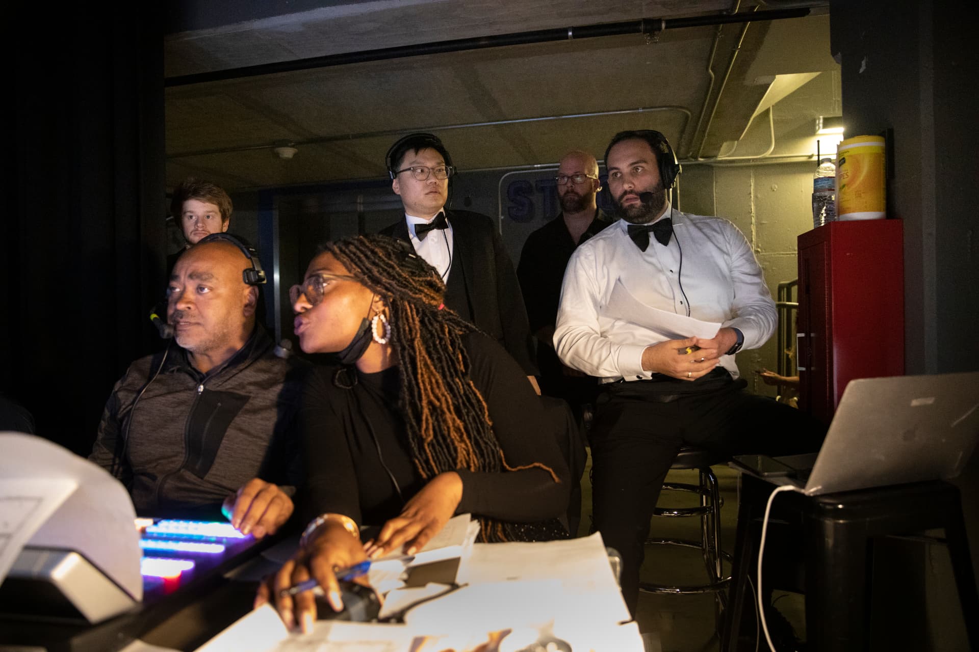 Stagecoach team in the control room at a black-tie awards show