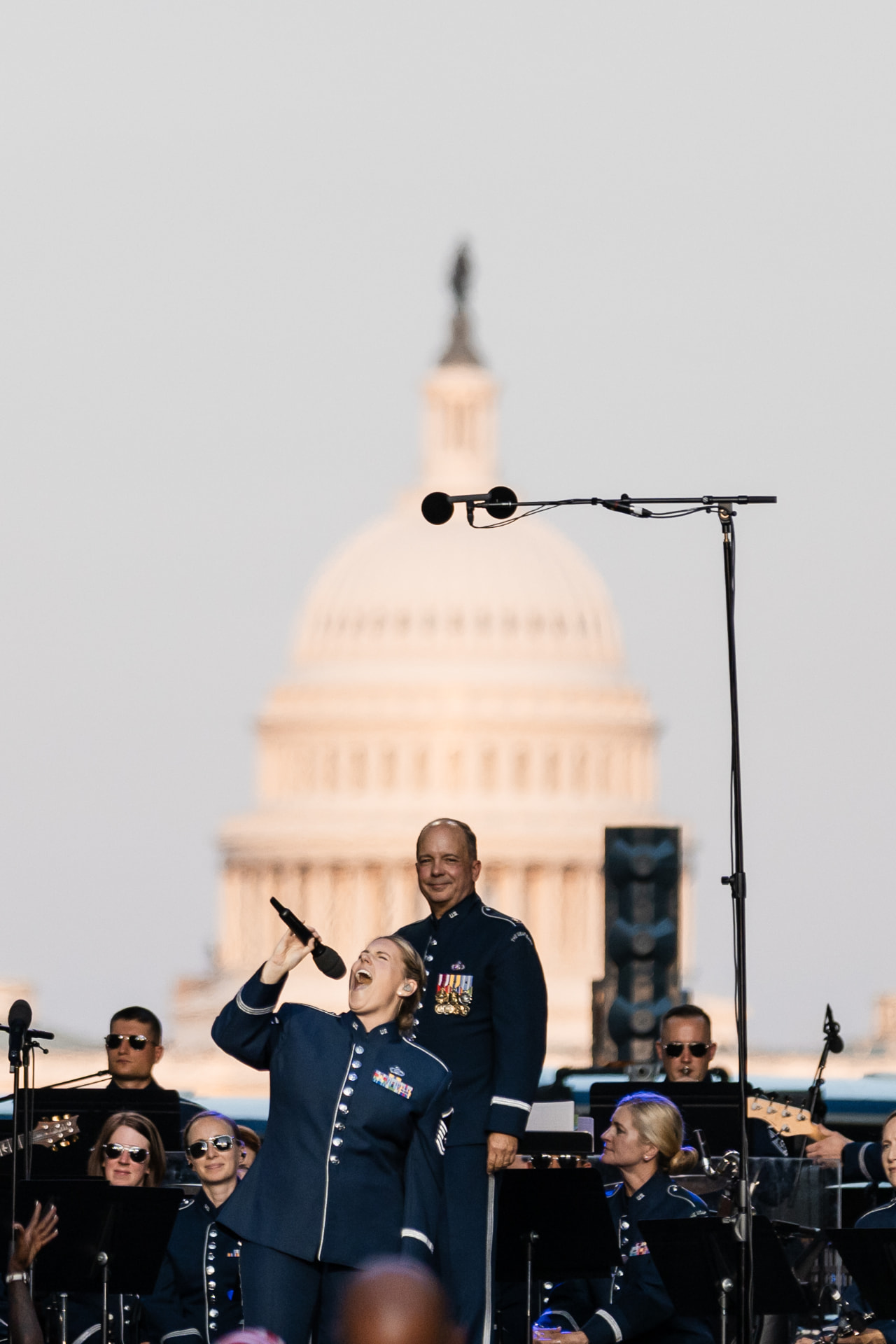 United States Air Force Band vocalist performing with the U.S. Capitol behind