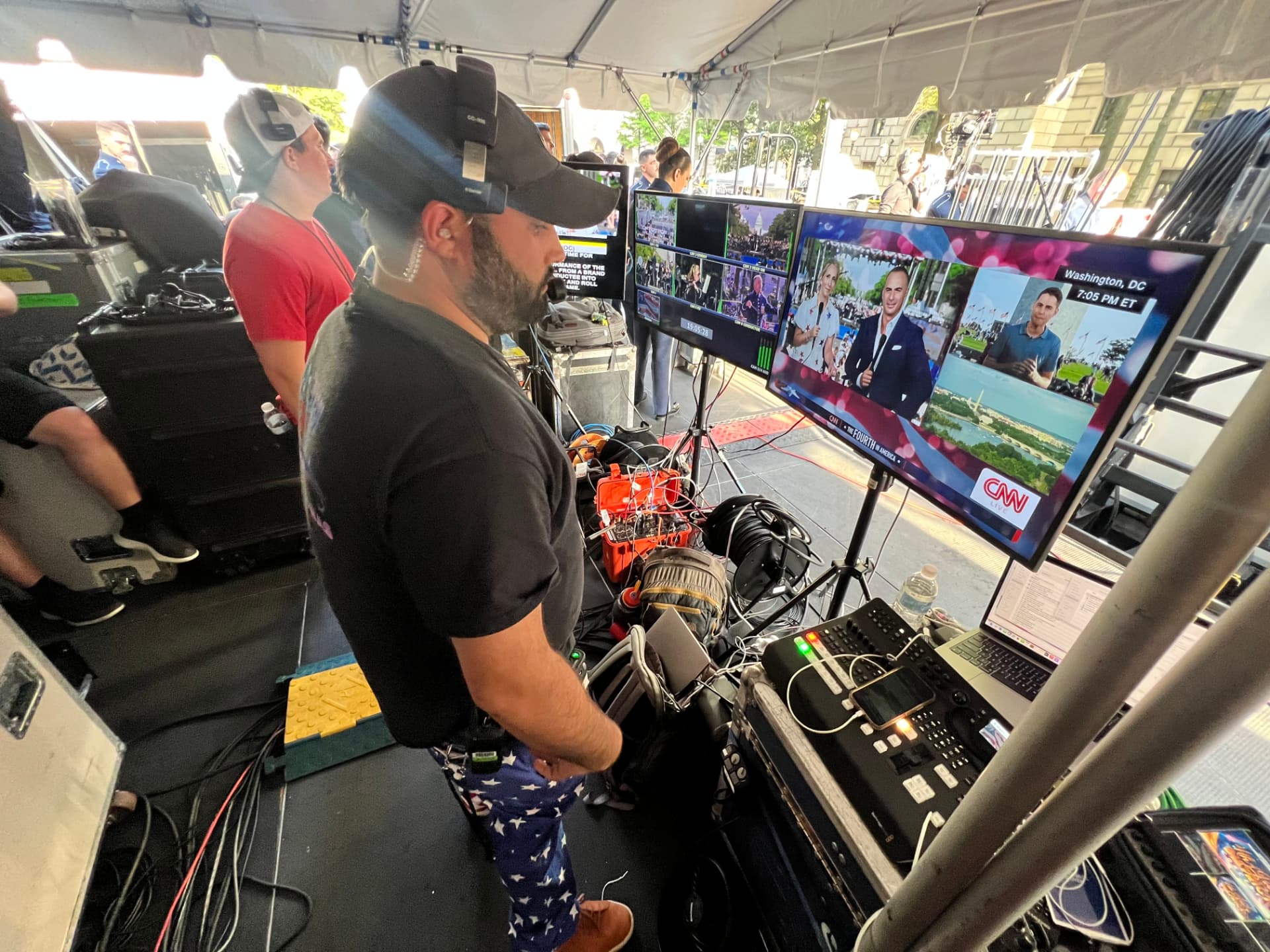 Field control position during CNN Fourth in America broadcast