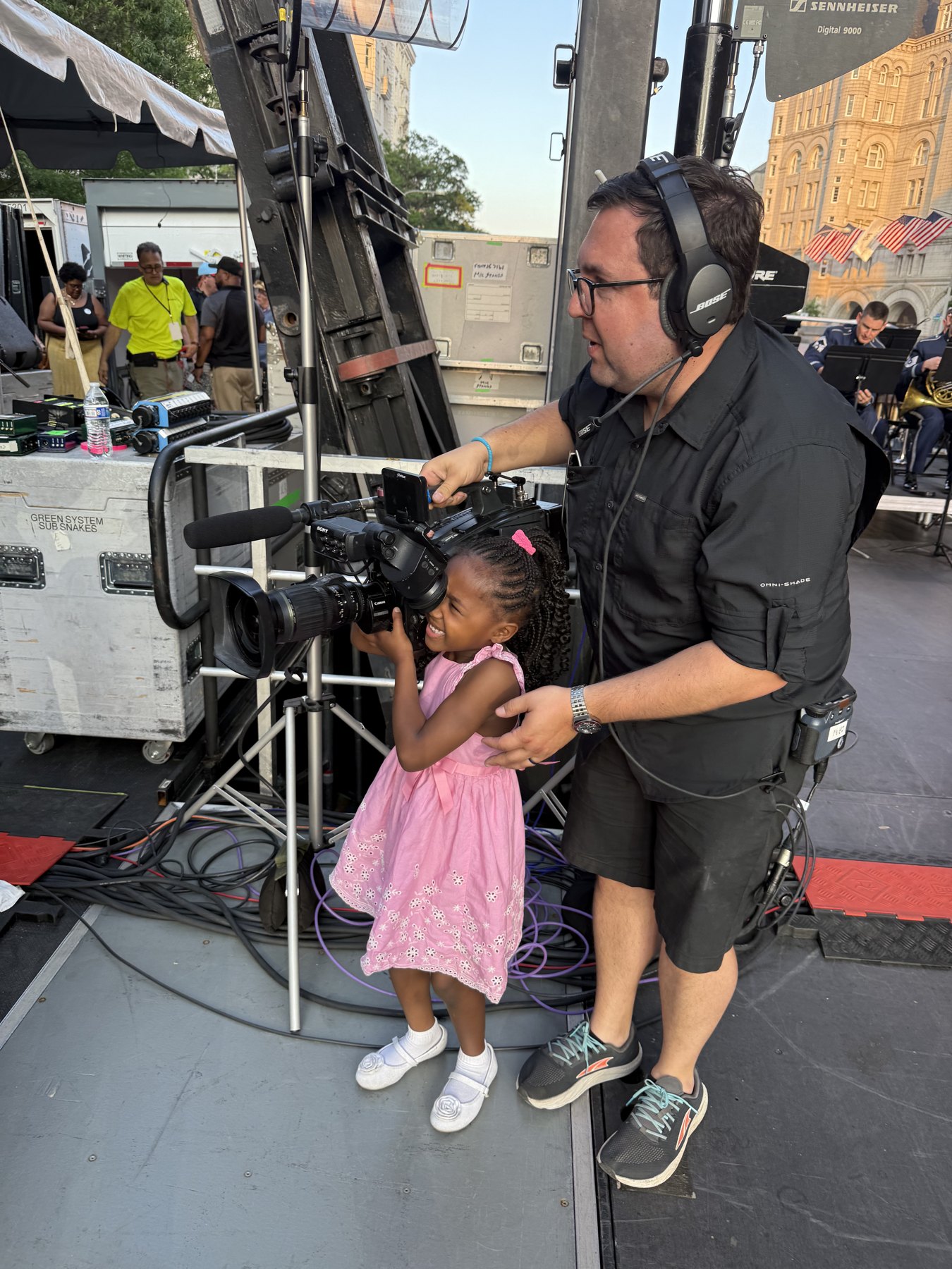 Crew preparing a news interview position